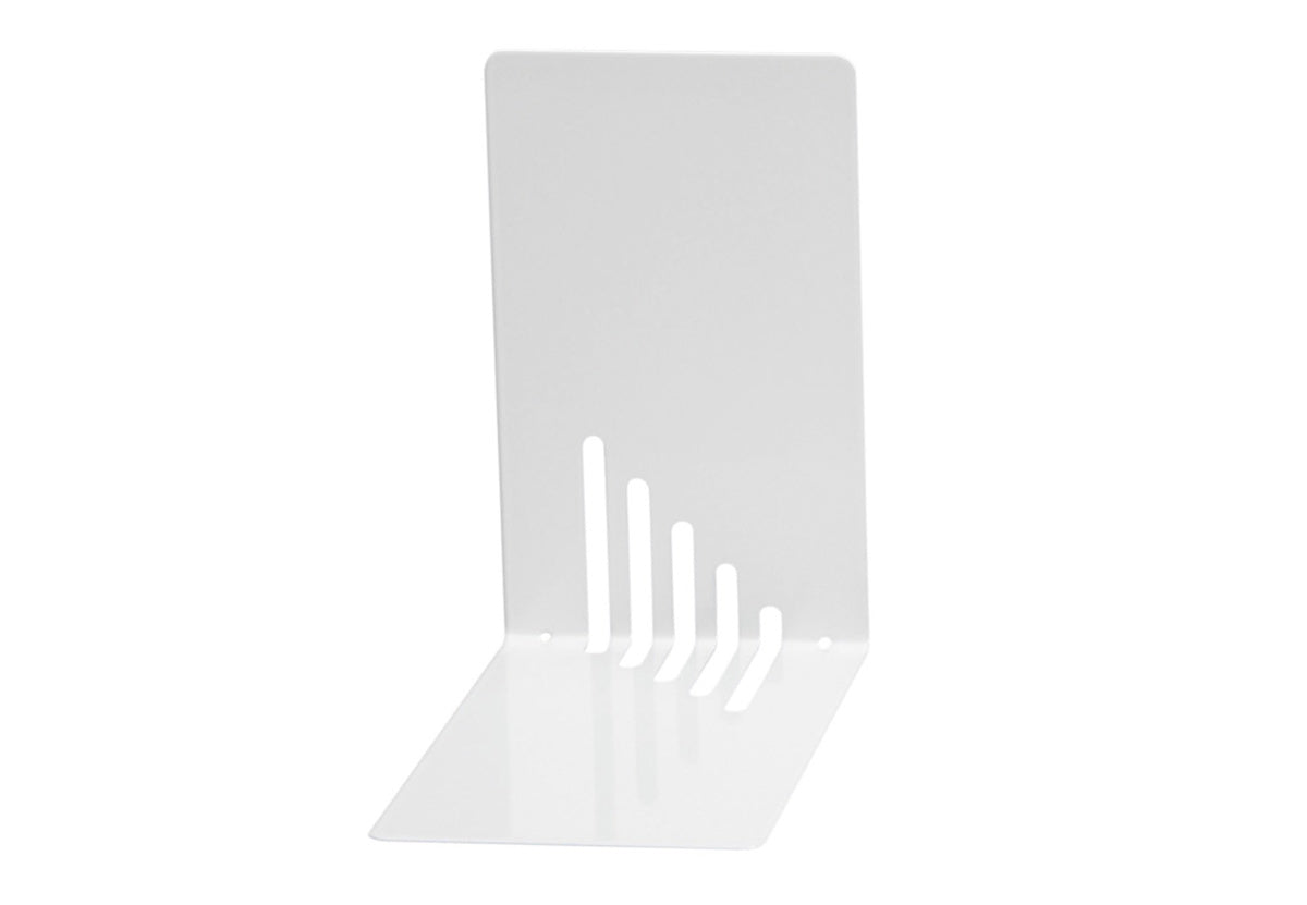 MAUL Bücherstützen – 85 × 140 × 140 mm, Metall, glänzend, weiss, 2 Stück