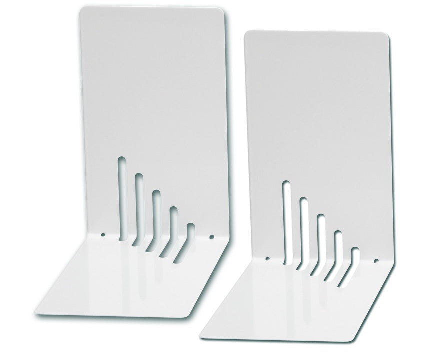 MAUL Schmale Buchstütze – 85 × 140 × 140 mm, Metall, Weiss, Glänzend, Magnetisch, 2er-Set