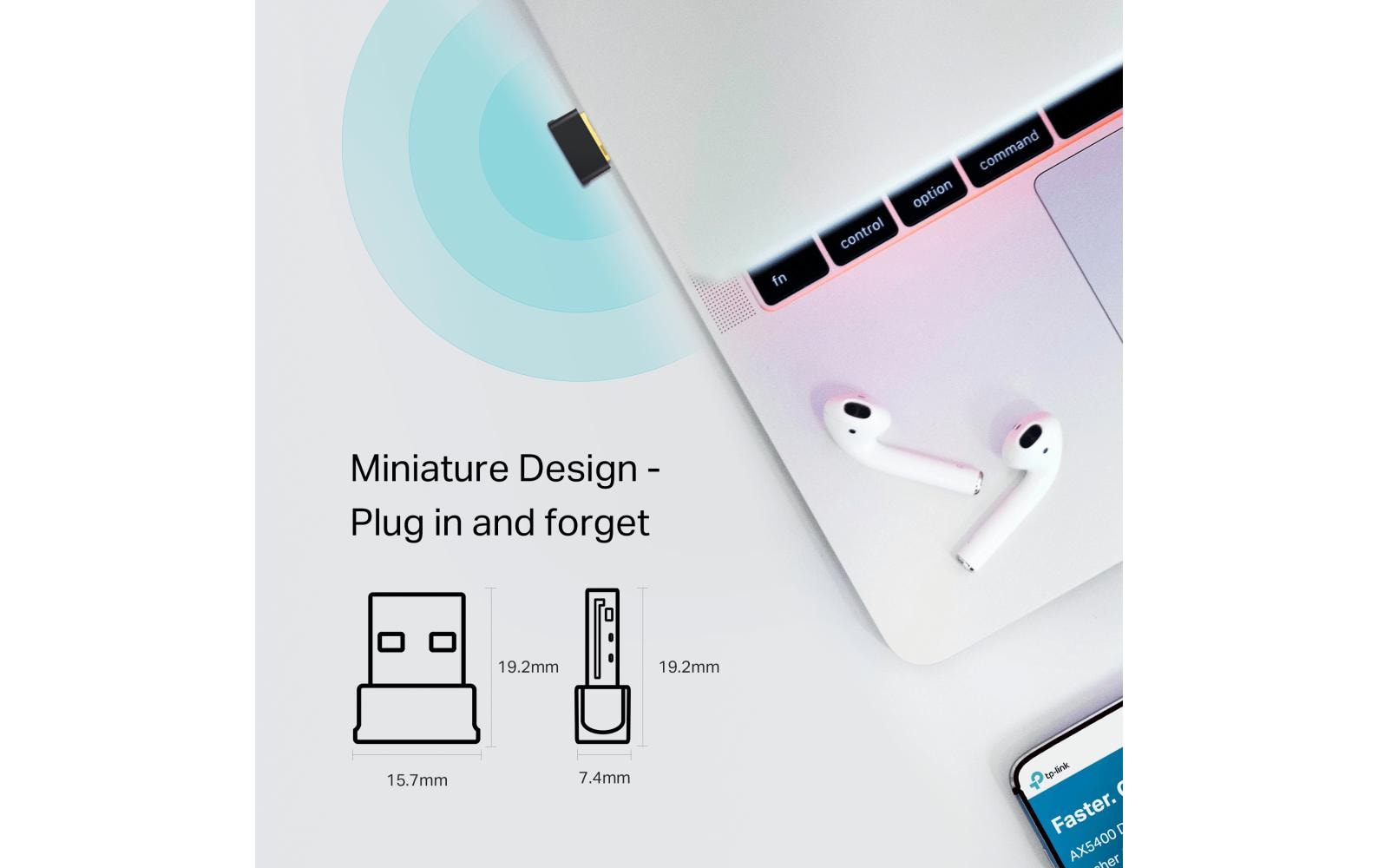 TP-Link Archer T2UB Nano USB-WLAN-Adapter – Wi-Fi 5 (802.11ac), bis 433 Mbit/s, Dual-Band, Bluetooth 4.2