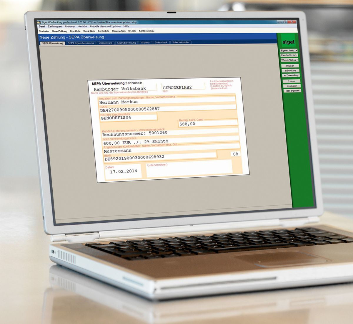 Sigel Bankformular PC-SEPA-Überweisung – A4 – 90 g/m², 250 Blatt, mikroperforiert, für InkJet-/Laserdrucker