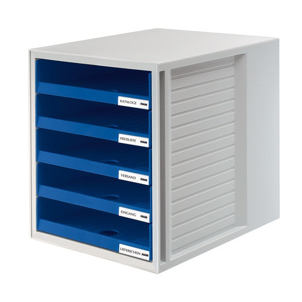 HAN 1401-14 Schubladenelement – 5 Schubladen, für C4, mit Auszugssperre, grau/blau, Polystyrol (PS)