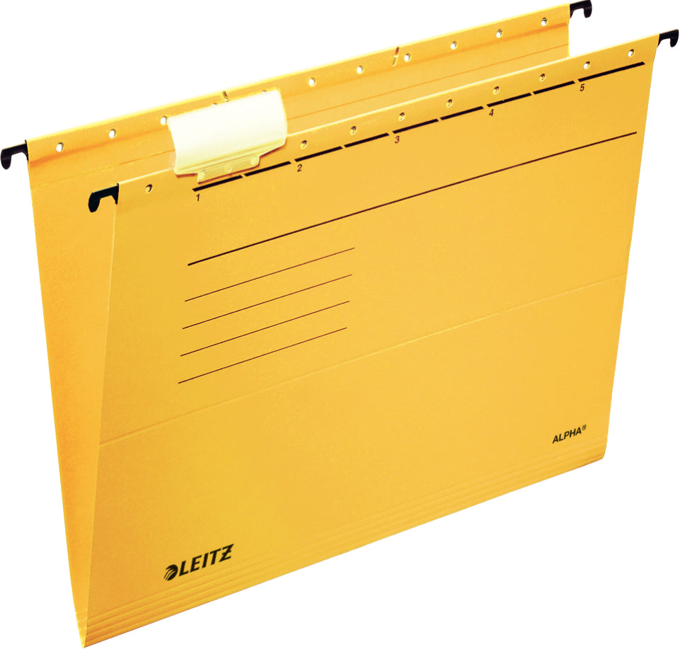 Leitz Alpha Hängemappe – für A4, Gelb, Karton, 5 Stk., seitlich offen, inkl. Reiter