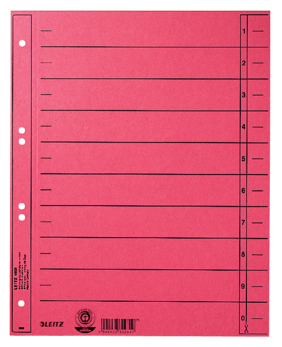 Leitz Trennblätter – A4 Überbreite, Manilakarton, Rot, 6-fach, 10 Reiter – 100 Stk., Blauer Engel