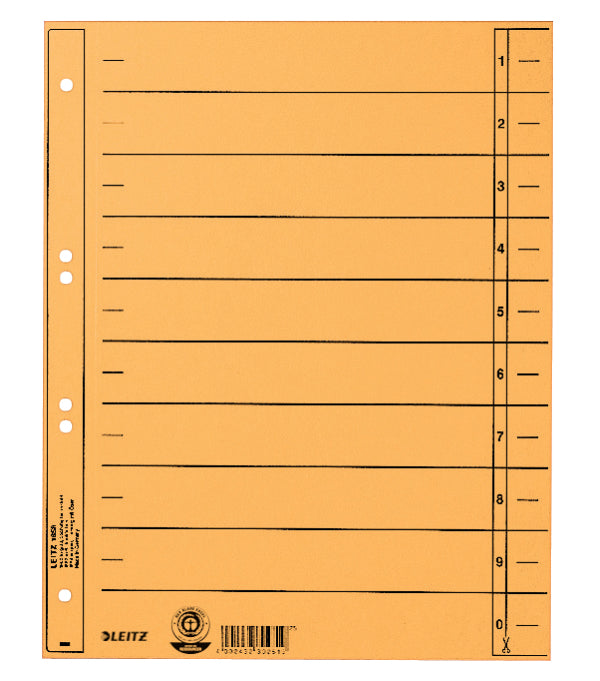 Leitz Trennblätter – A4 Überbreite, Manilakarton 230 g/m², Gelb, 6-fach, Blauer Engel – 100 Stk.