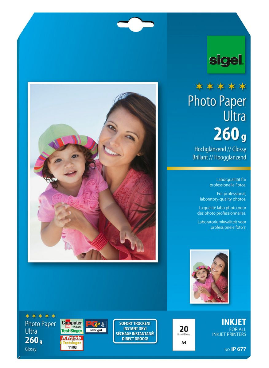 Sigel Fotopapier – hochglänzend, A4, 260 g/m², 20 Blatt – für Inkjetdrucker