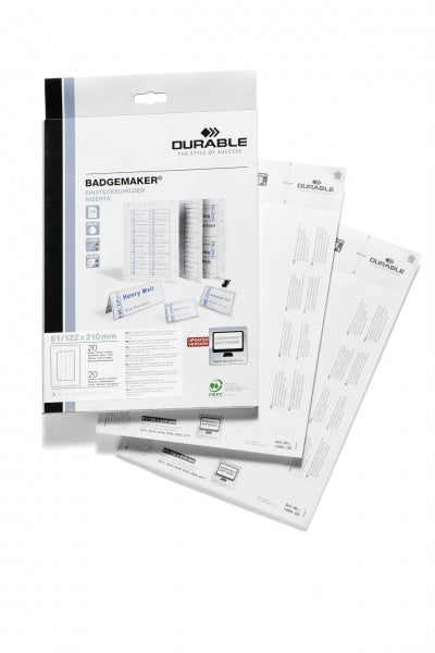 Durable Schuletiketten – für Namensschilder 8031, 8034, 8048 und mehr – 210×61 mm, 20 Stk, 20 Bogen, Papier
