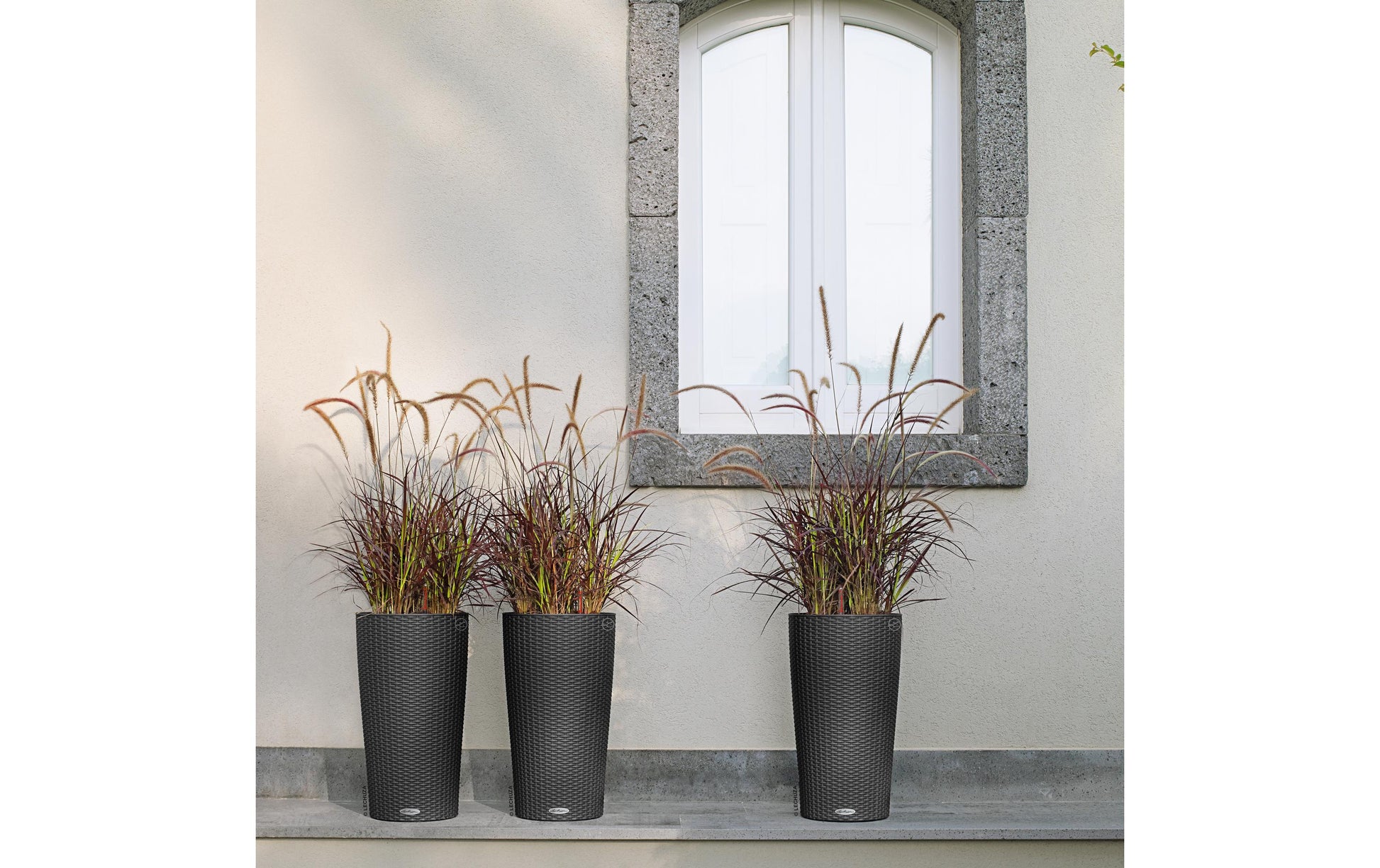 LECHUZA CILINDRO cottage Pflanzkübel – Ø 32 × 56 cm – Kunststoff, grau
