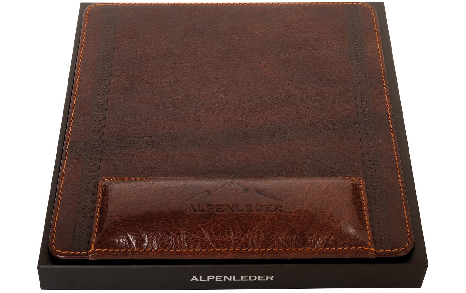 Alpenleder Mausmatte mit Handgelenkauflage – Konstanz – Leder – 220×240×10 mm – Dunkelbraun