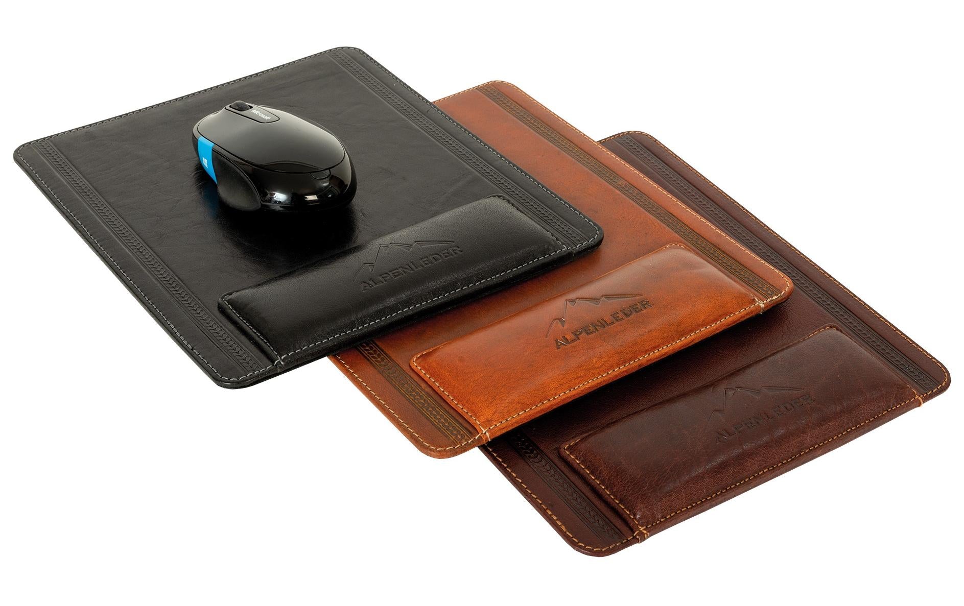 Alpenleder Mausmatte mit Handgelenkauflage – Konstanz – Leder – 220×240×10 mm – Dunkelbraun