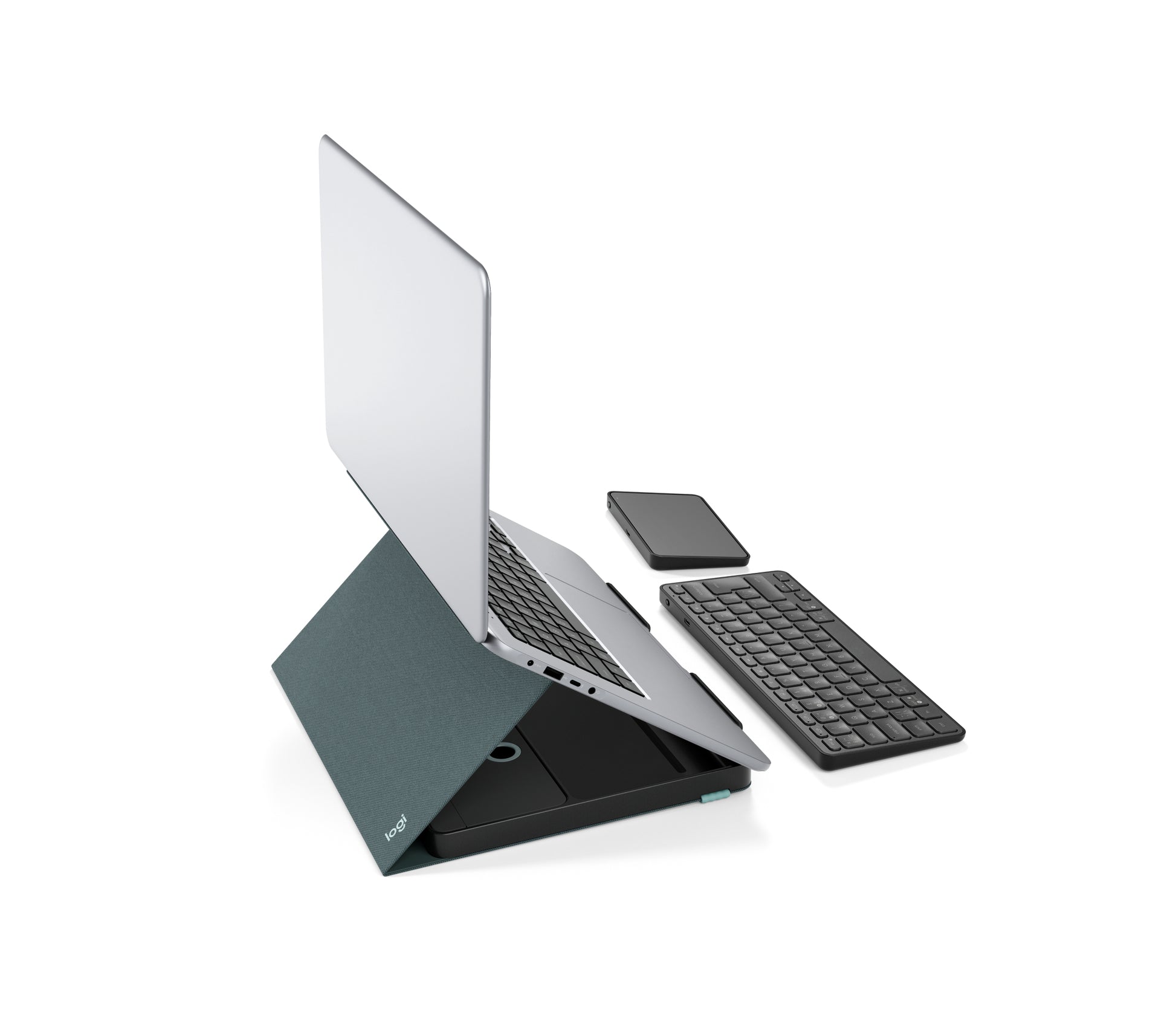 Logitech Casa Pop-Up Desk – Tastatur, kabellos (Bluetooth), UK-Layout (EN), Grau
