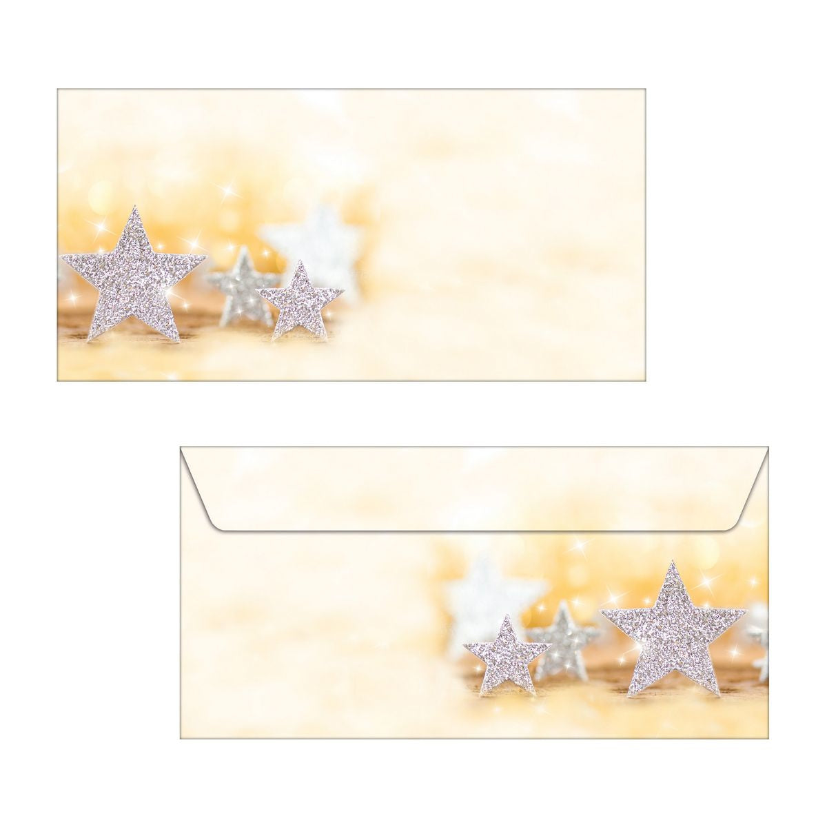 Sigel Kuvert C6/5 – ohne Fenster, nassklebend, Papier, Design Glitter Stars, 90 g/m², für Inkjet/Laser