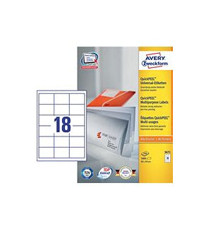 Avery Zweckform – Druckeretiketten, 64 mm × 45 mm, weiss, Papier, permanent, 1800 Etiketten (100 Blatt)