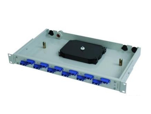 Telegärtner LWL Patchpanel – 24× E2000/APC, 1U, grau (RAL 7035)