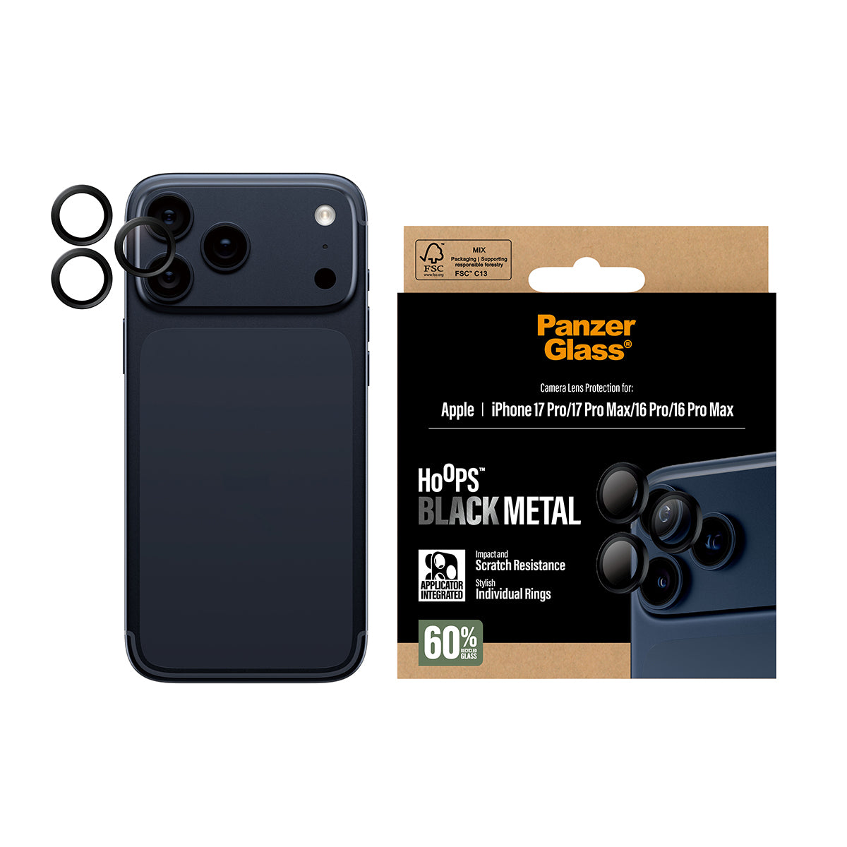 PanzerGlass Kameraschutz – für Apple iPhone 17 Pro/17 Pro Max/16 Pro (u. a.), Hartglas, Schwarz