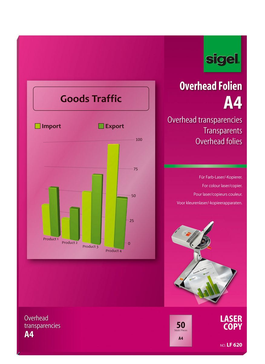 Sigel Transparentfolie (Drucker) LF620 Transparent – A4, 125 µm, Laser, 50 Blatt