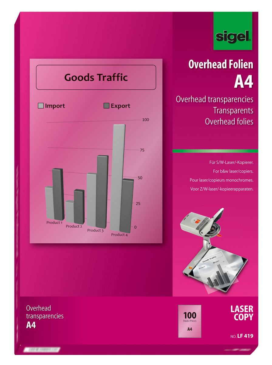 Sigel Transparentfolie (Drucker) Transparent – A4, 100 µm, Laser, 100 Blatt