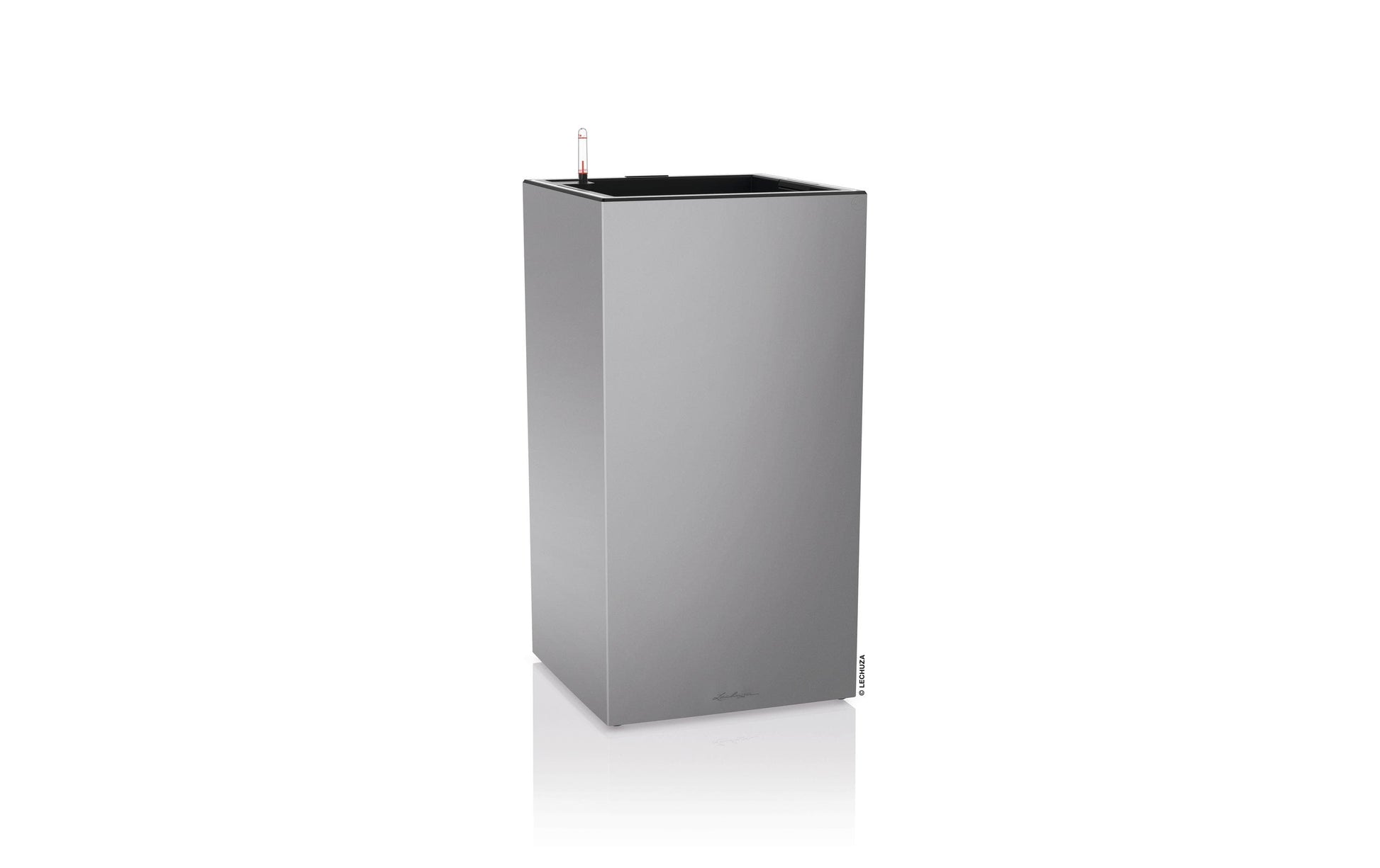 LECHUZA CANTO Premium 40 LED hoher Pflanzkübel – 40 × 40 × 76 cm – Kunststoff, silber