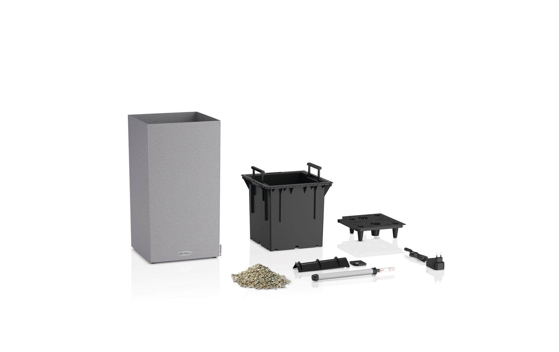 LECHUZA CANTO Stone Pflanzkübel – 30 × 56 × 30 cm, 12 l – Kunststoff, grau – mit LED