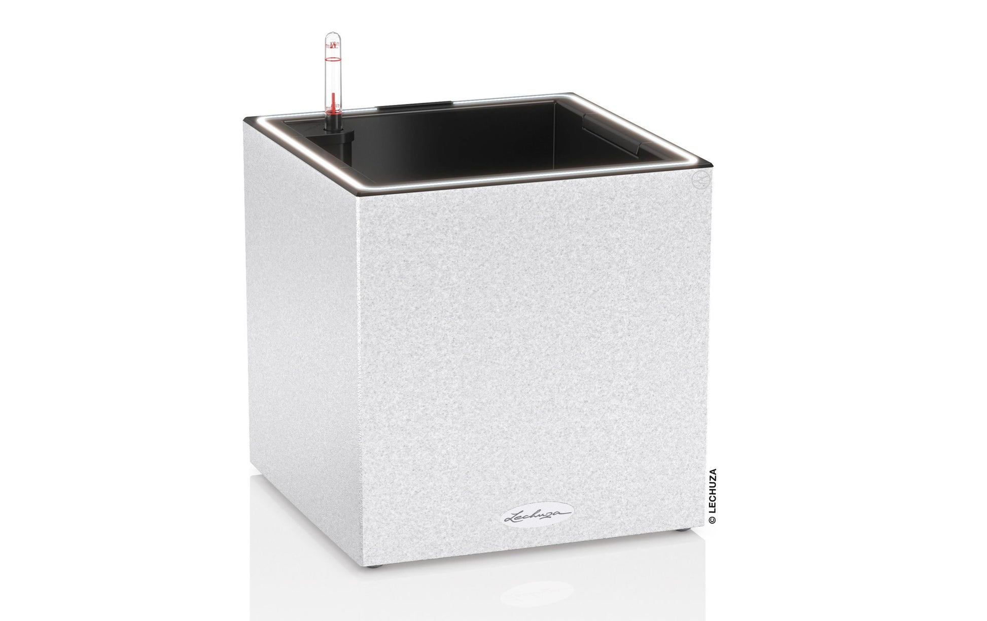 LECHUZA CANTO Stone Pflanzkübel – 30 × 30 × 30 cm – Kunststoff, weiss – mit LED