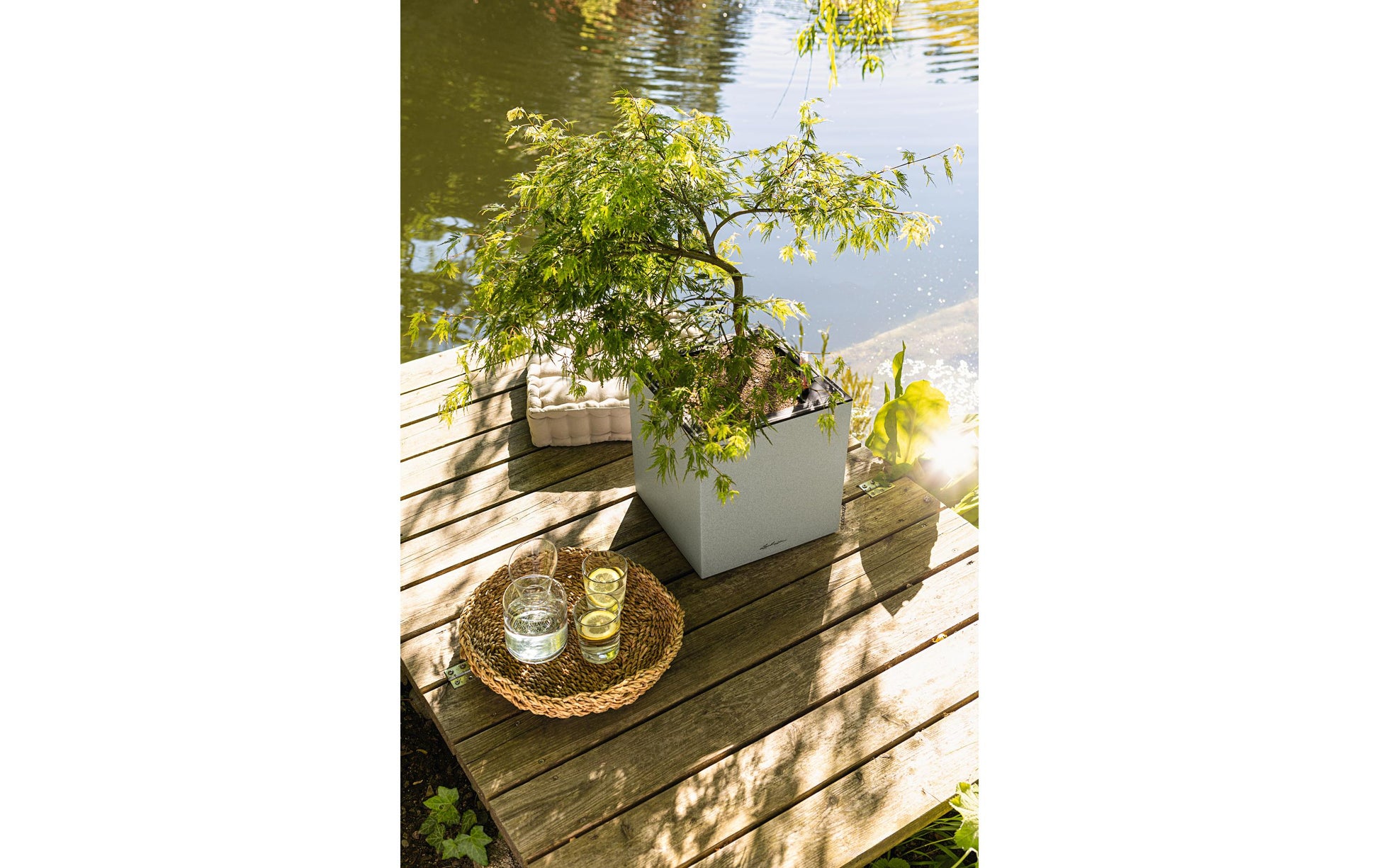LECHUZA CANTO Stone Pflanzkübel – 40 × 40 × 40 cm, LED – Kunststoff, grau
