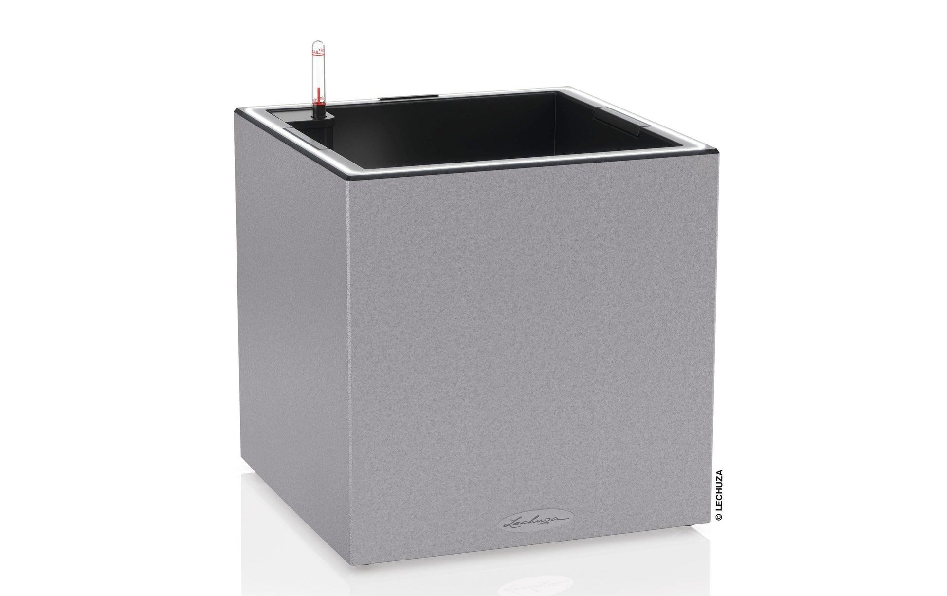 LECHUZA CANTO Stone Pflanzkübel – 40 × 40 × 40 cm, LED – Kunststoff, grau