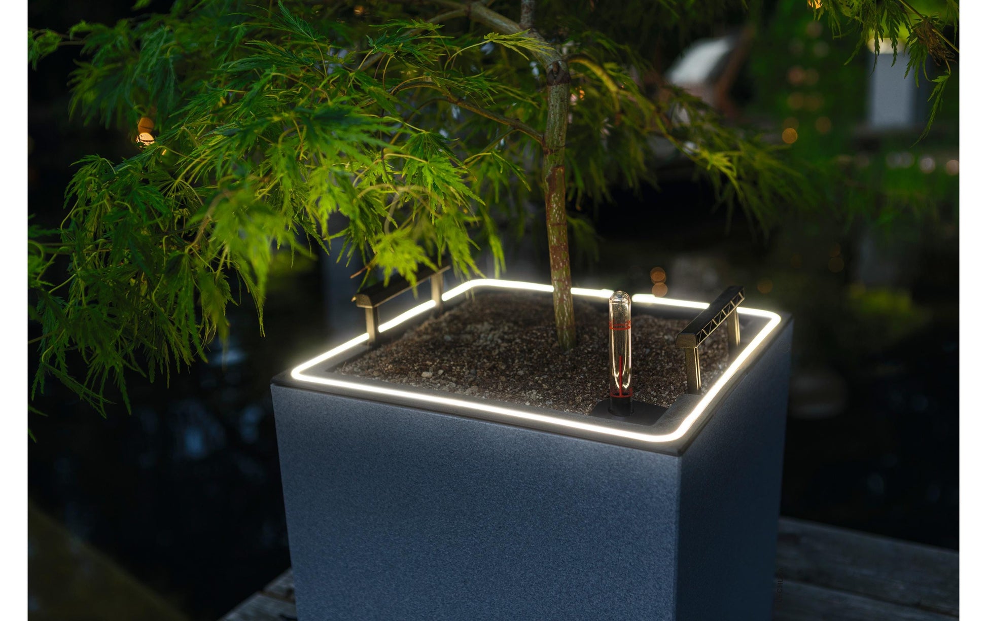 LECHUZA CANTO Stone Pflanzkübel – 40 × 40 × 40 cm, LED – Kunststoff, grau