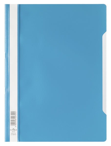 Durable 2573 Schnellhefter für A4, Polypropylen (PP), blau/transparent – transparenter Vorderdeckel – 50 Stk