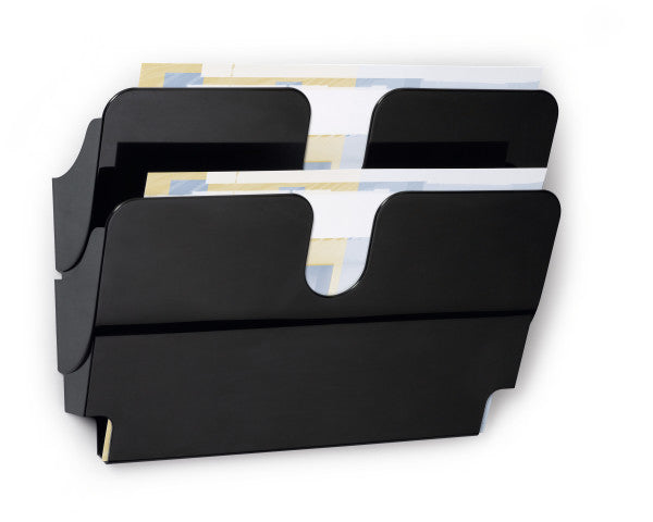 Durable Wandprospekthalter FLEXIPLUS 2 – für A4 quer, 2 Fächer, Kunststoff, schwarz, B 340 × H 250 × T 100 mm