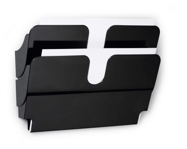 Durable Wandprospekthalter FLEXIPLUS 2 – für A4 quer, 2 Fächer, Kunststoff, schwarz, B 340 × H 250 × T 100 mm