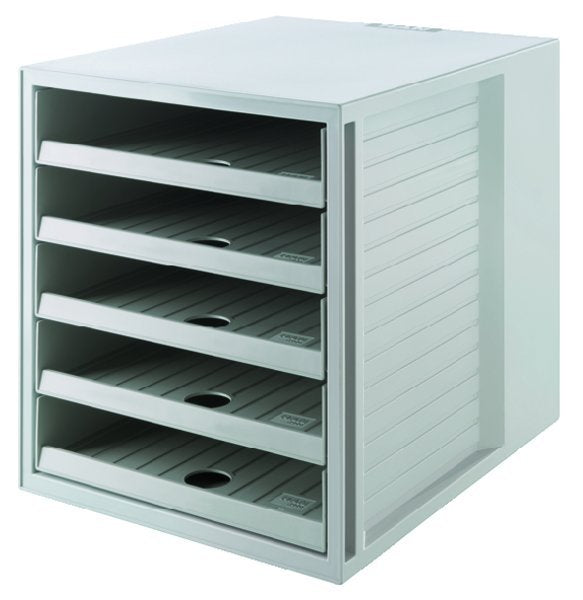 HAN Karma Schubladenbox – 5 Schubladen, für C4, mit Auszugssperre, grau, Kunststoff, B 275 × H 320 × T 330 mm