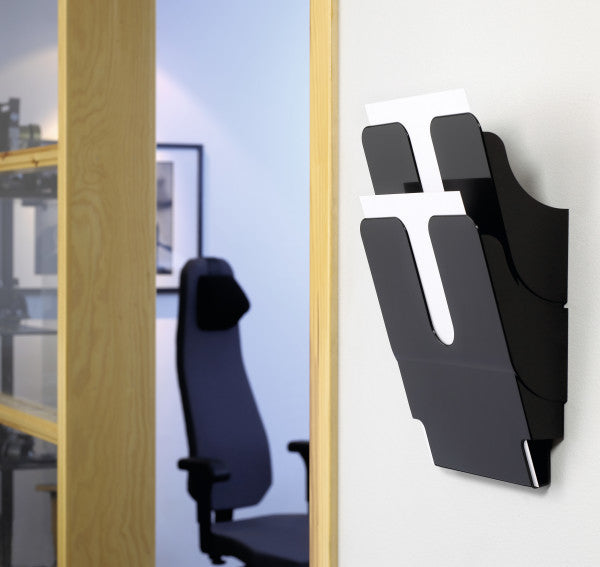 Durable Wandprospekthalter FLEXIPLUS 2 – für A4 – 2 Fächer – schwarz – 247×360×100 mm