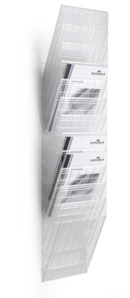 Durable Wandprospekthalter 12 Fächer A4 – transparent – 240×1115×135 mm