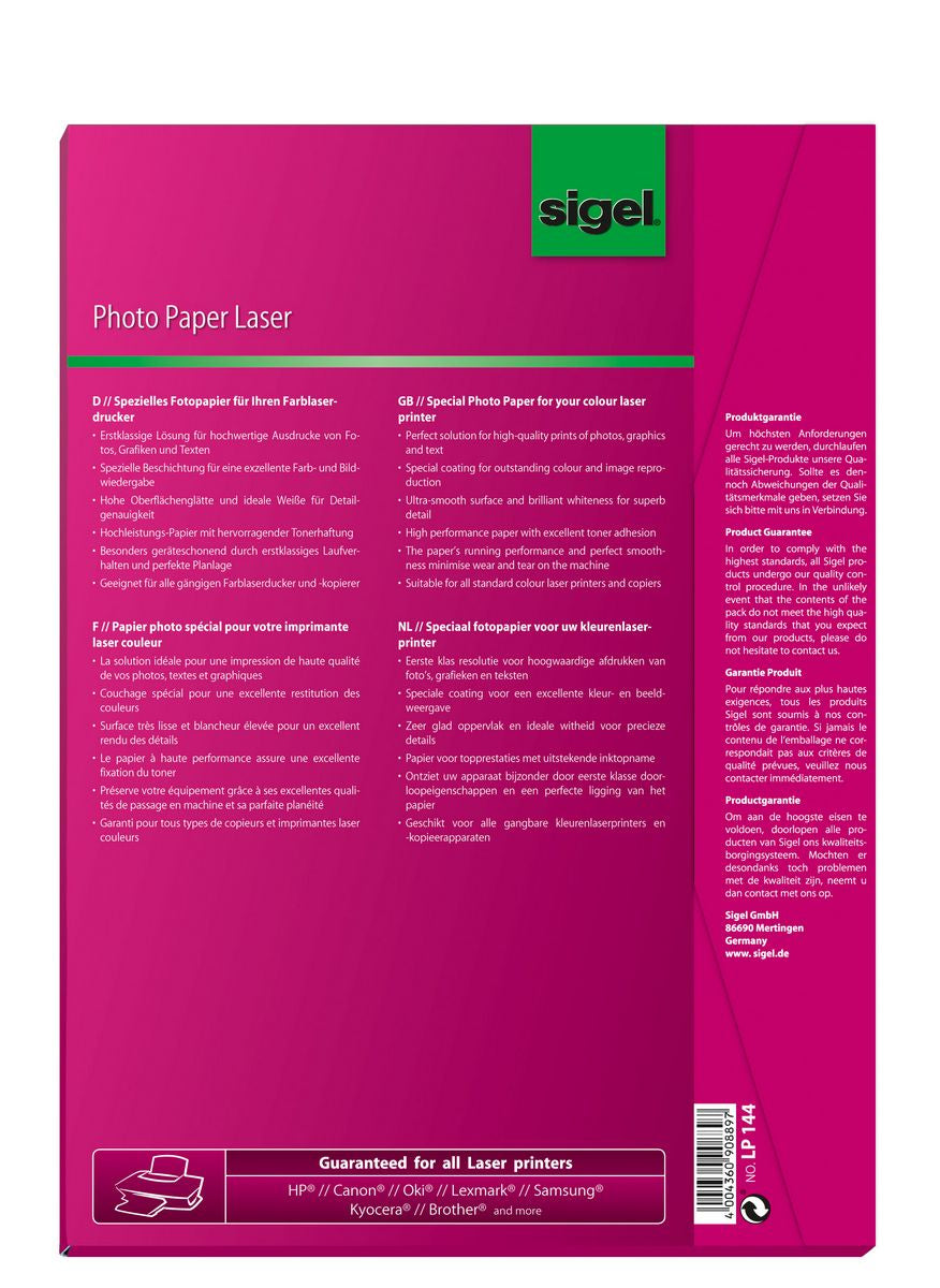 Sigel Fotopapier – glänzend, A4, 200 g/m², 100 Blatt, für Laser