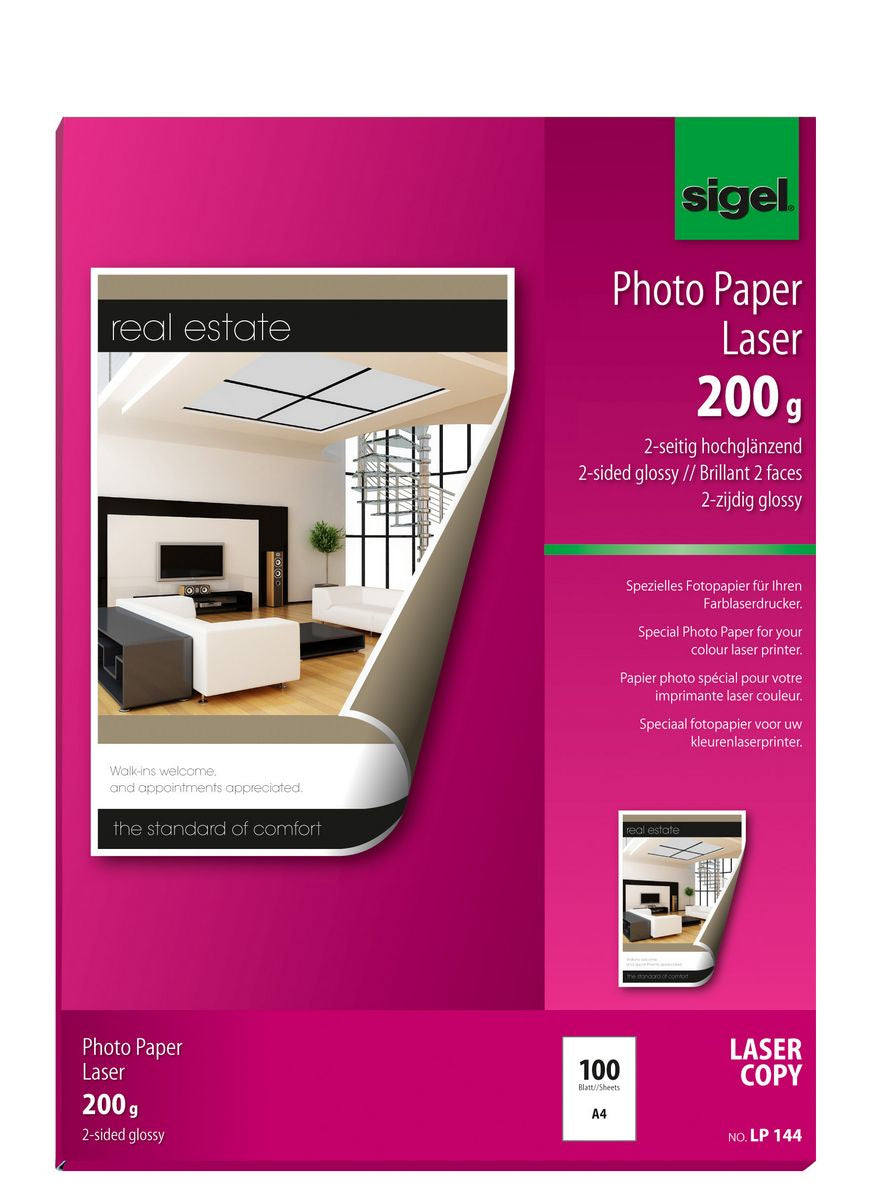 Sigel Fotopapier – glänzend, A4, 200 g/m², 100 Blatt, für Laser