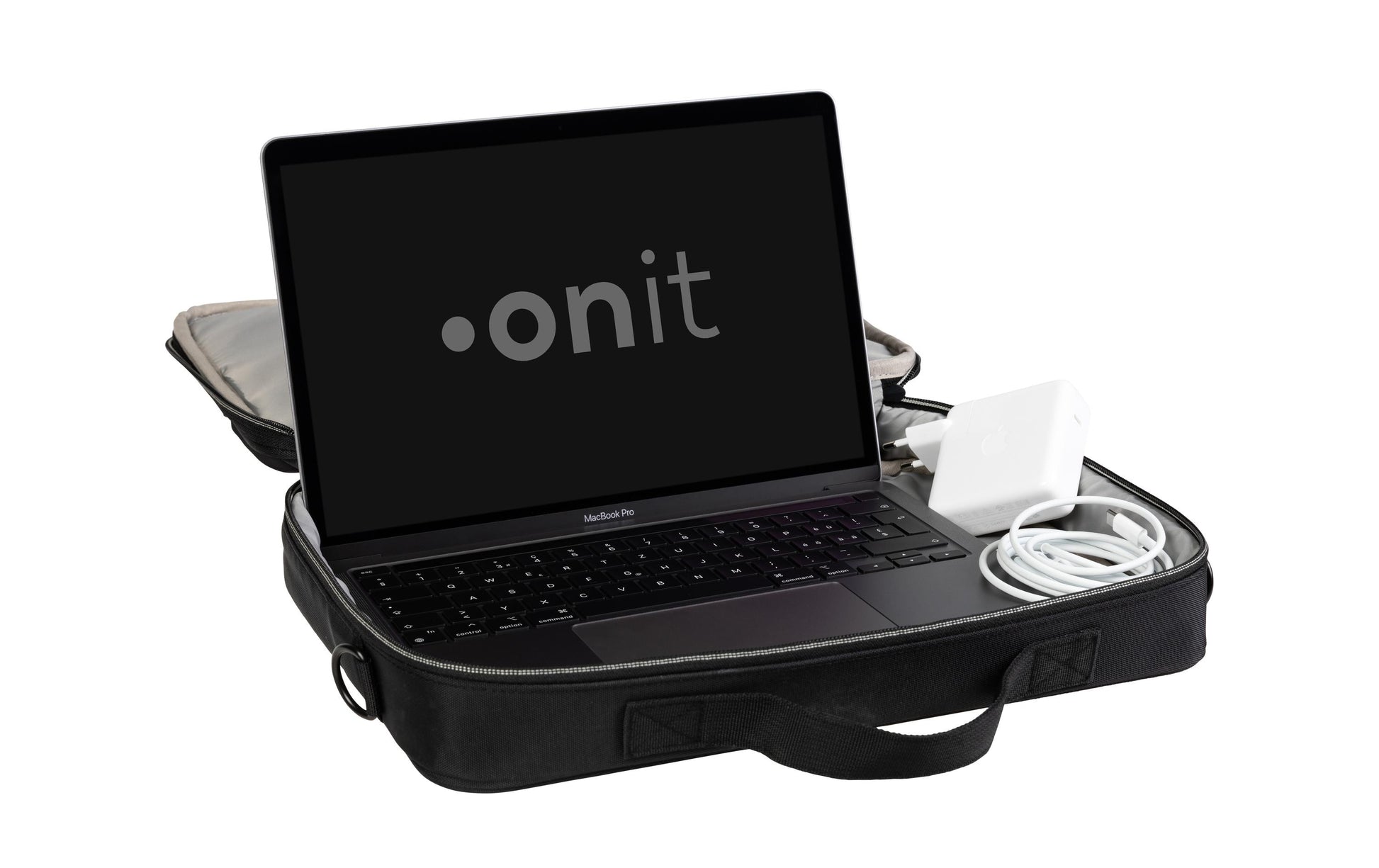 ONIT Clamshell Notebook-Tasche bis 15,6" – 600D rPET, mit Trolley-Band – Schwarz