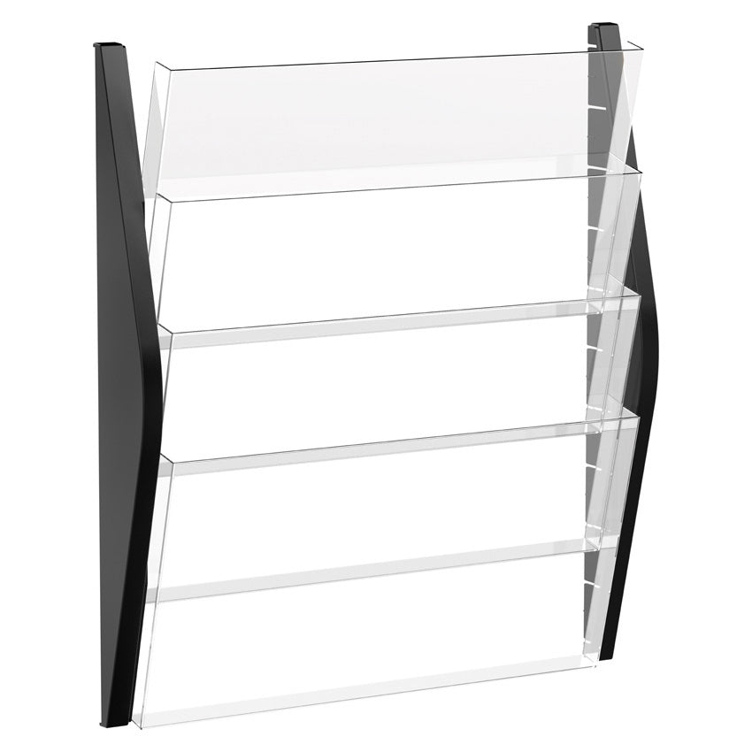 Helit Wandprospekthalter – 4 Fächer – wandmontiert – schwarz/transparent – 480×540×80 mm