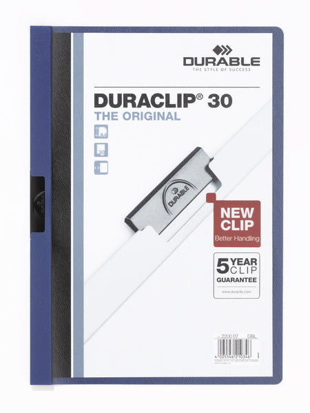 Durable Klemmhefter Duraclip 30, für A4 – Stahl – Blau, Pack à 30