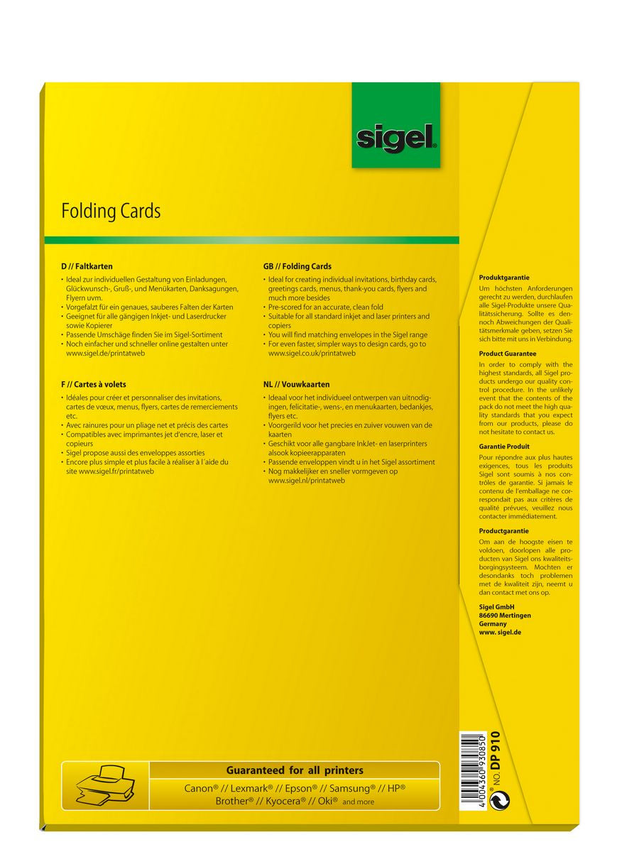 Sigel Faltkarten A5 (148 × 210 mm), 185 g/m², hochweiss, Edelkarton, vorgefalzt – für Inkjet, Laser, Kopierer
