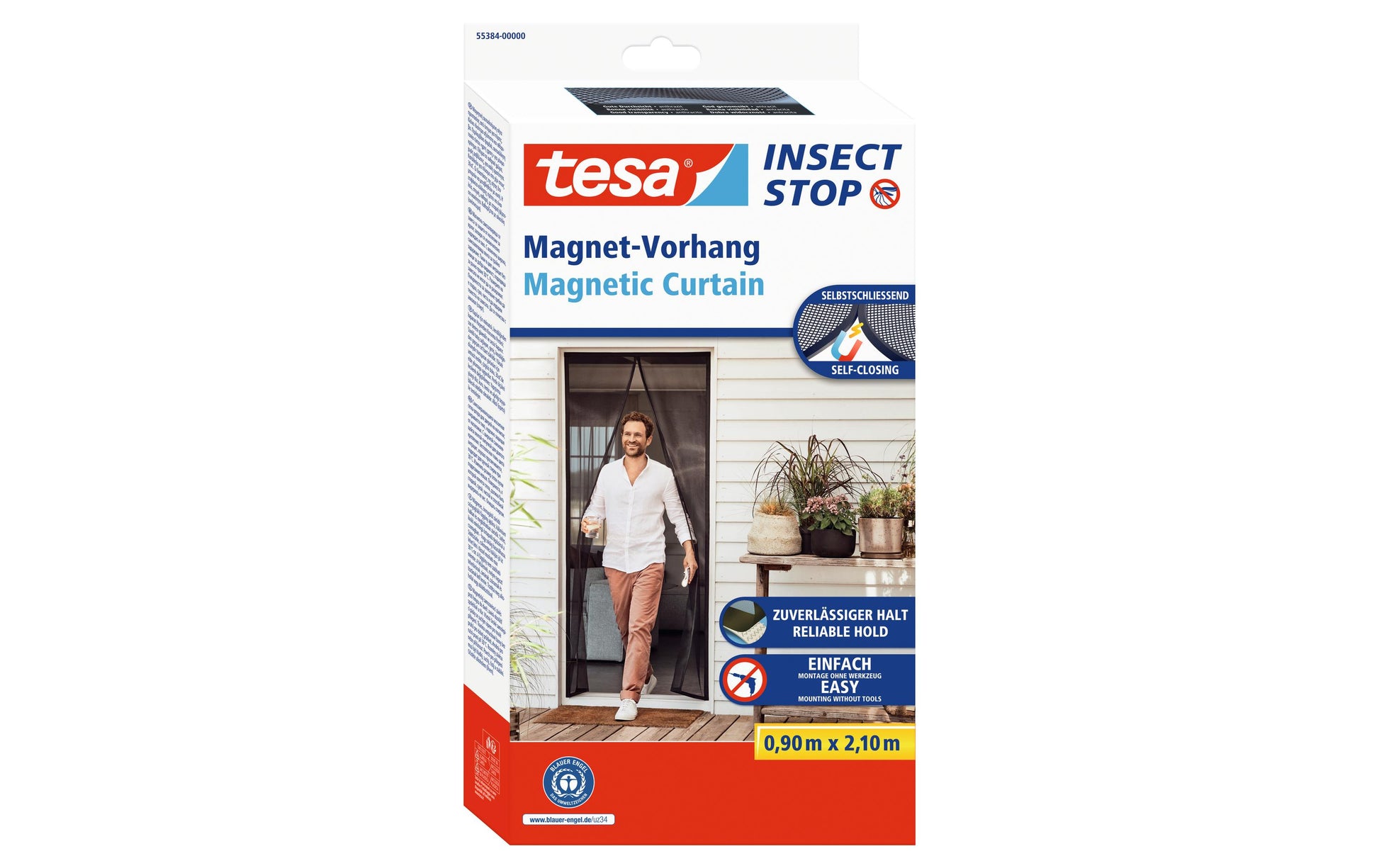 Tesa Fliegengitter Tür – 90 × 210 cm – Schwarz – Polyester – Magnetbefestigung – Für Türen