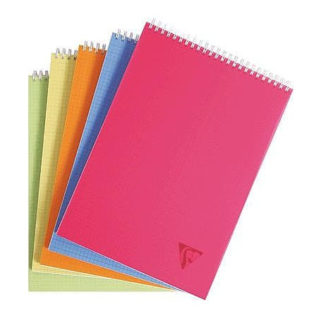 Clairefontaine Notizblock – A5 – Doppelspirale, Transparenter PP-Deckel, Satiniertes Papier, Mehrfarbig, 5 Stück