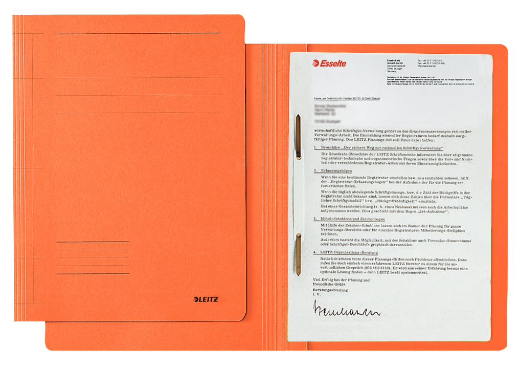 Leitz Schnellhefter für A4, Karton, orange – mit Abheftvorrichtung, Beschriftungsstreifen – bis 250 Blatt