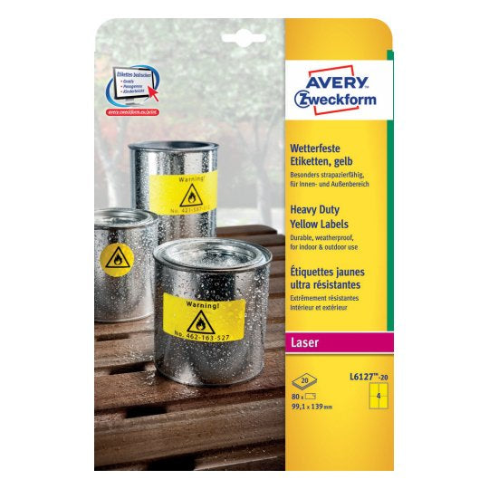 Avery Schuletiketten – 99,1×139 mm, Folie, matt, 80 Stk, 20 Bogen, permanent haftend, abgerundete Ecken