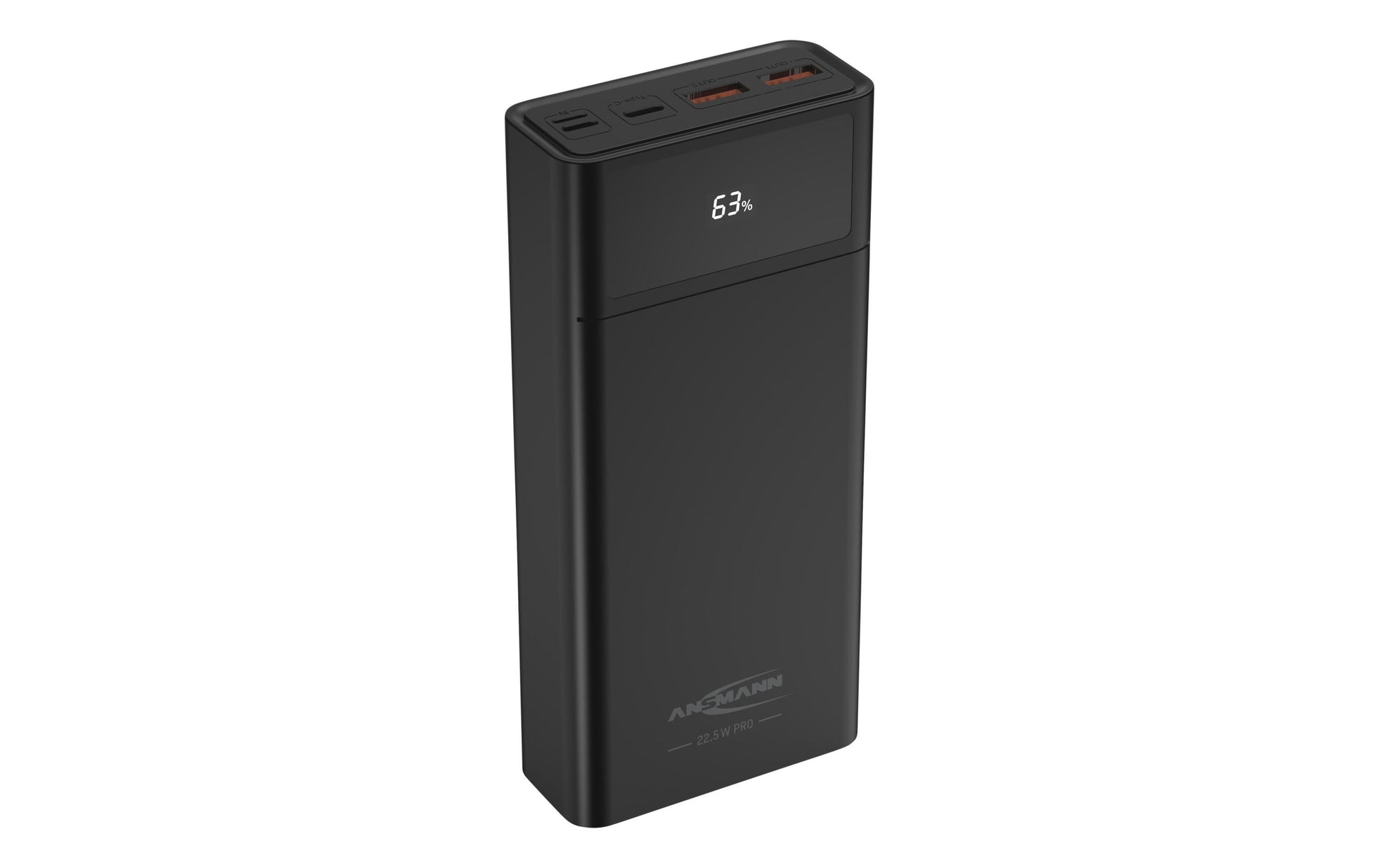 Ansmann Powerbank 24000 mAh, PD 22,5 W, 1× USB-C, 2× USB-A, mit LED-Display, für Smartphones, schwarz
