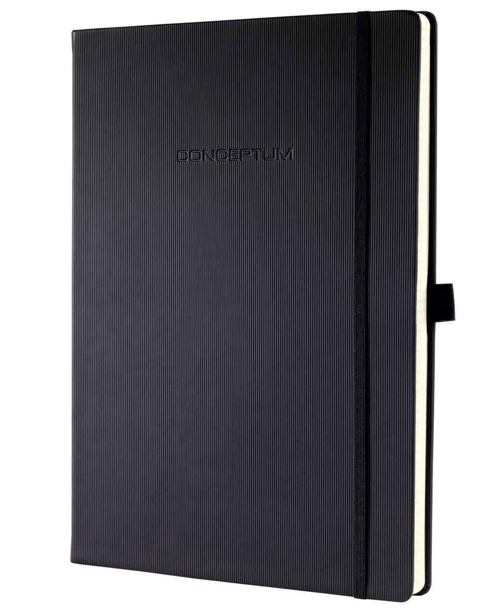 Sigel Notizbuch Conceptum, 225 × 315 mm, kariert, Fadenheftung, Hardcover, 194 Seiten, 80 g/m² – schwarz