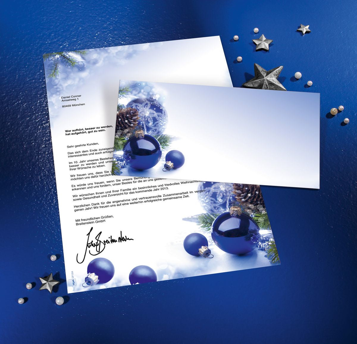 Sigel Design-Papier, Weihnachtskugeln, Blau, A4, 90 g/m², für Inkjet/Laser, 100 Blatt