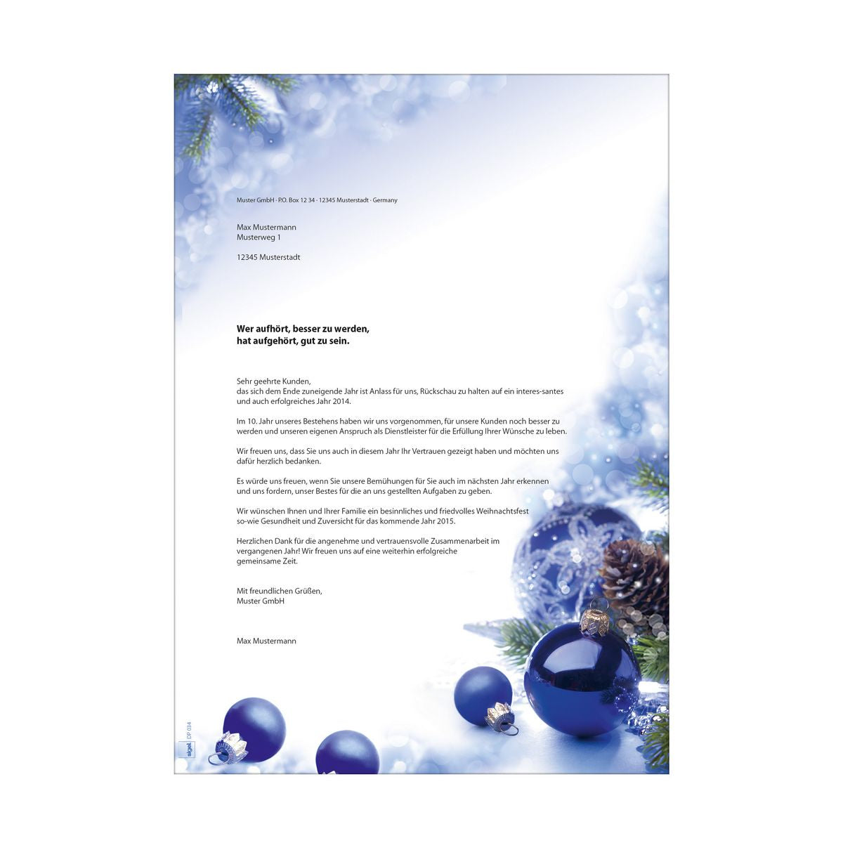 Sigel Design-Papier, Weihnachtskugeln, Blau, A4, 90 g/m², für Inkjet/Laser, 100 Blatt