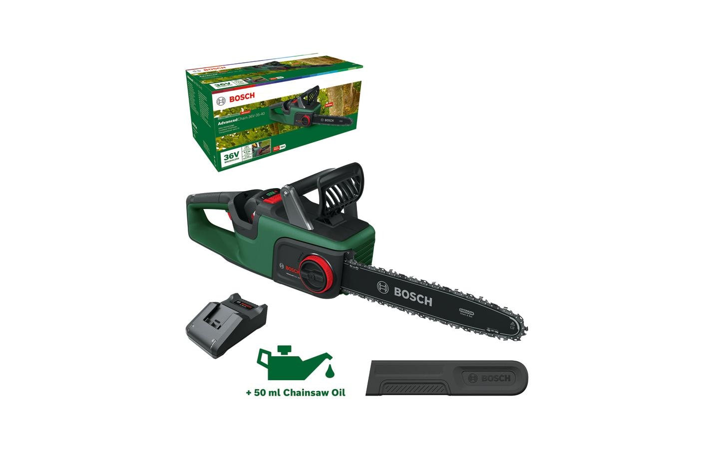 Bosch AdvancedChain 36V-35-30 Kettensäge – 36 V – Schwertlänge 31 cm – Mit Akku & Ladegerät – POWER FOR ALL
