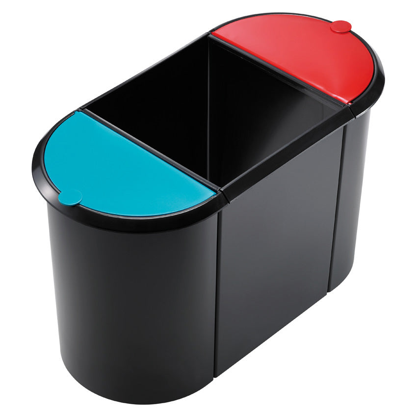 Helit Systempapierkorb – 20 + 9 + 9 l, mit Deckel – Kunststoff, schwarz – B × H × T 280 × 350 × 555 mm