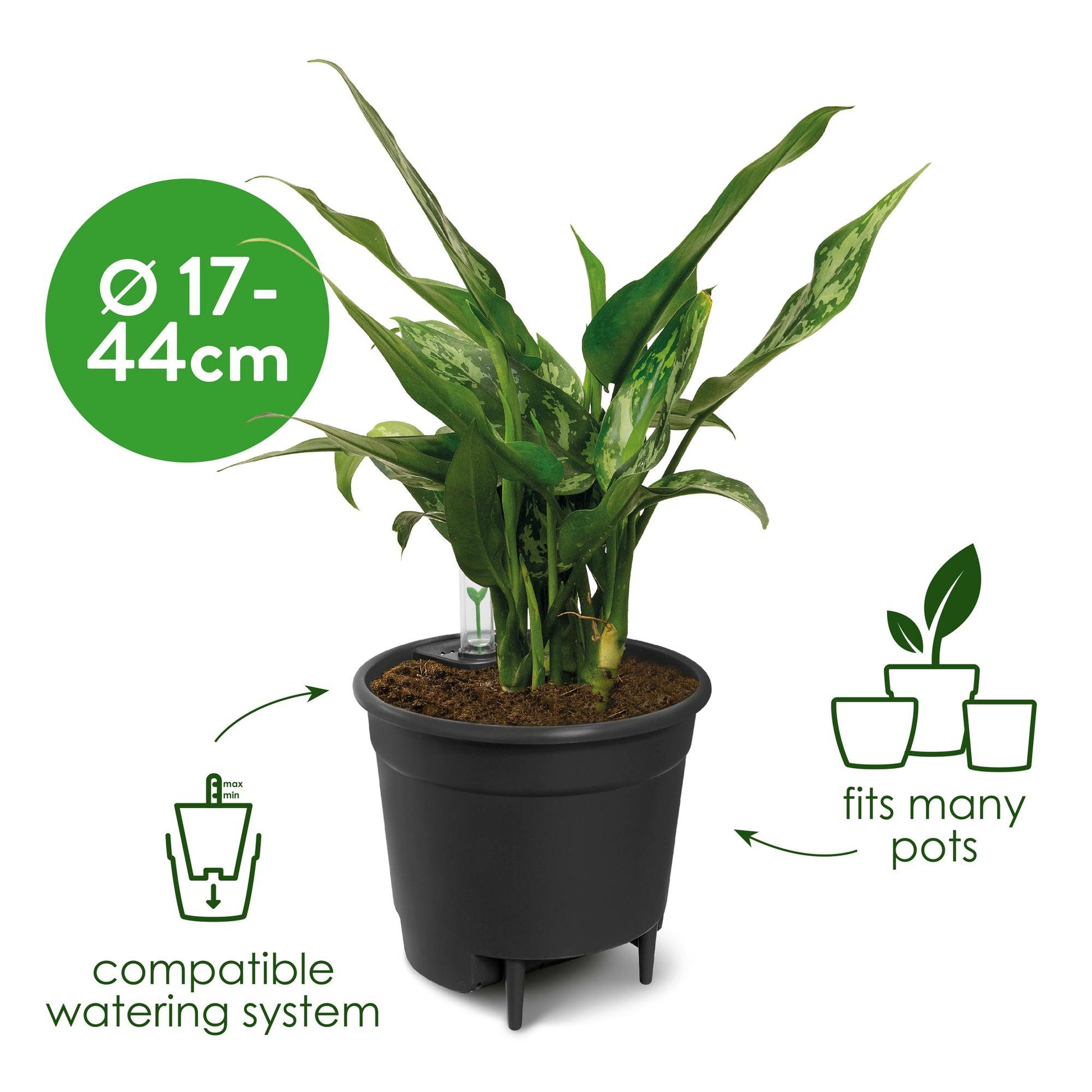 elho Selbstbewässerungssystem – Ø 33 cm, 16000 ml – Kunststoff, schwarz