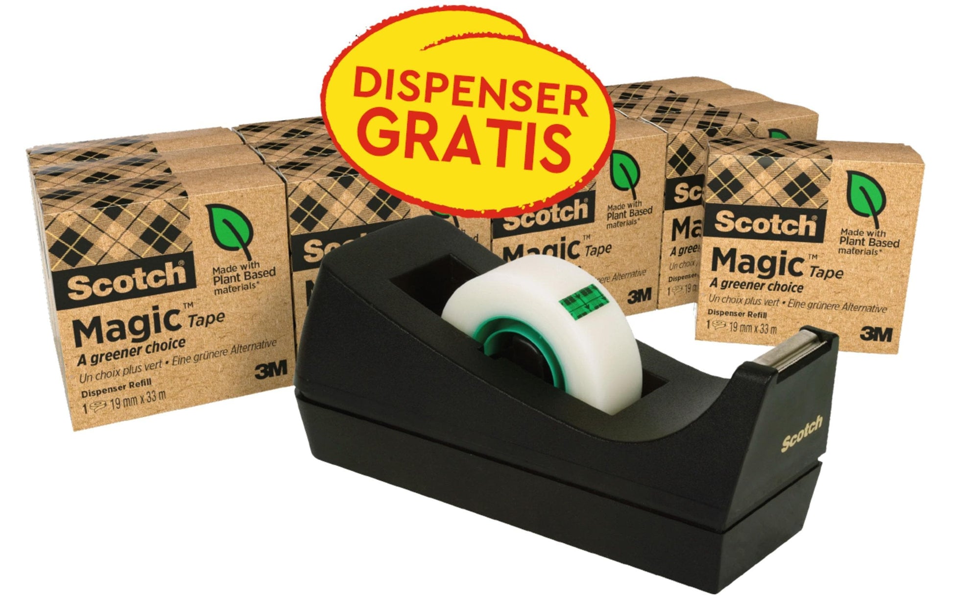 Scotch Tischabroller Magic – für Rollenbreite bis 19 mm, für Bandlänge bis 33 m, Kunststoff, inkl. 14 Rollen